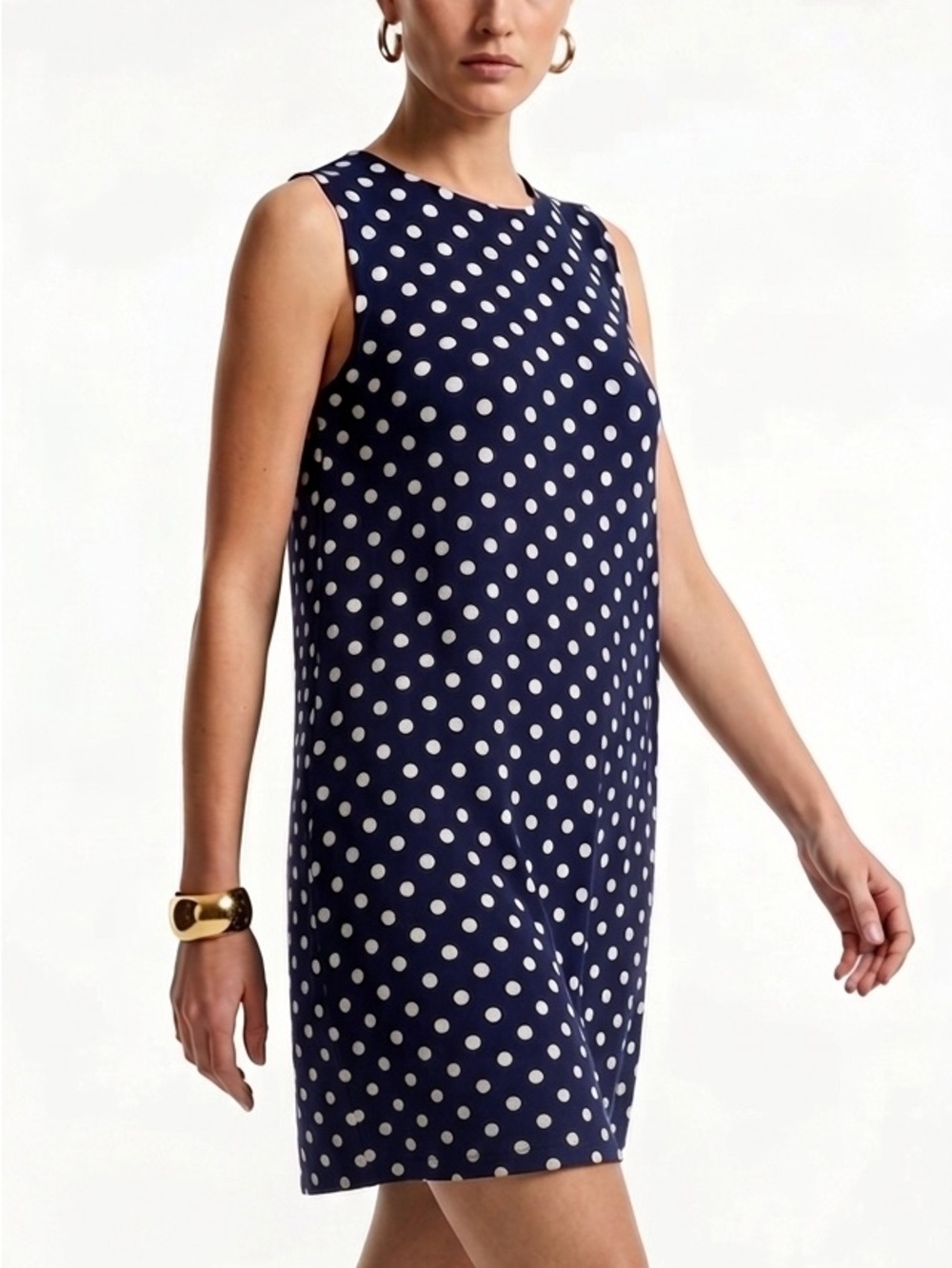 ANNALEE & HOPE Sleeveless Navy Blue & White Polka Dot Knit Shift Dress